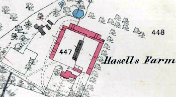 Hazells Farmhouse on a map of 1884